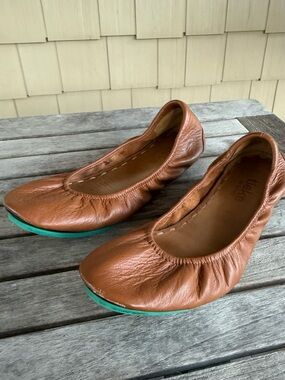 Tieks Brown Leather Ballet Flats Size 8 Foldable Teal Sole